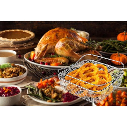 Square Air Fryer Basket Air Fryer Accessories, 304 Stainless Steel Mesh Basket with Handle Replacement Accessory
