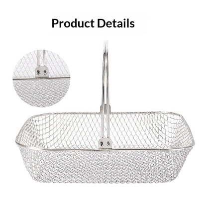 Square Air Fryer Basket Air Fryer Accessories, 304 Stainless Steel Mesh Basket with Handle Replacement Accessory