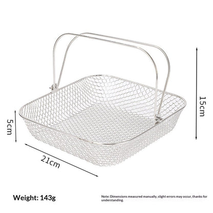 Square Air Fryer Basket Air Fryer Accessories, 304 Stainless Steel Mesh Basket with Handle Replacement Accessory