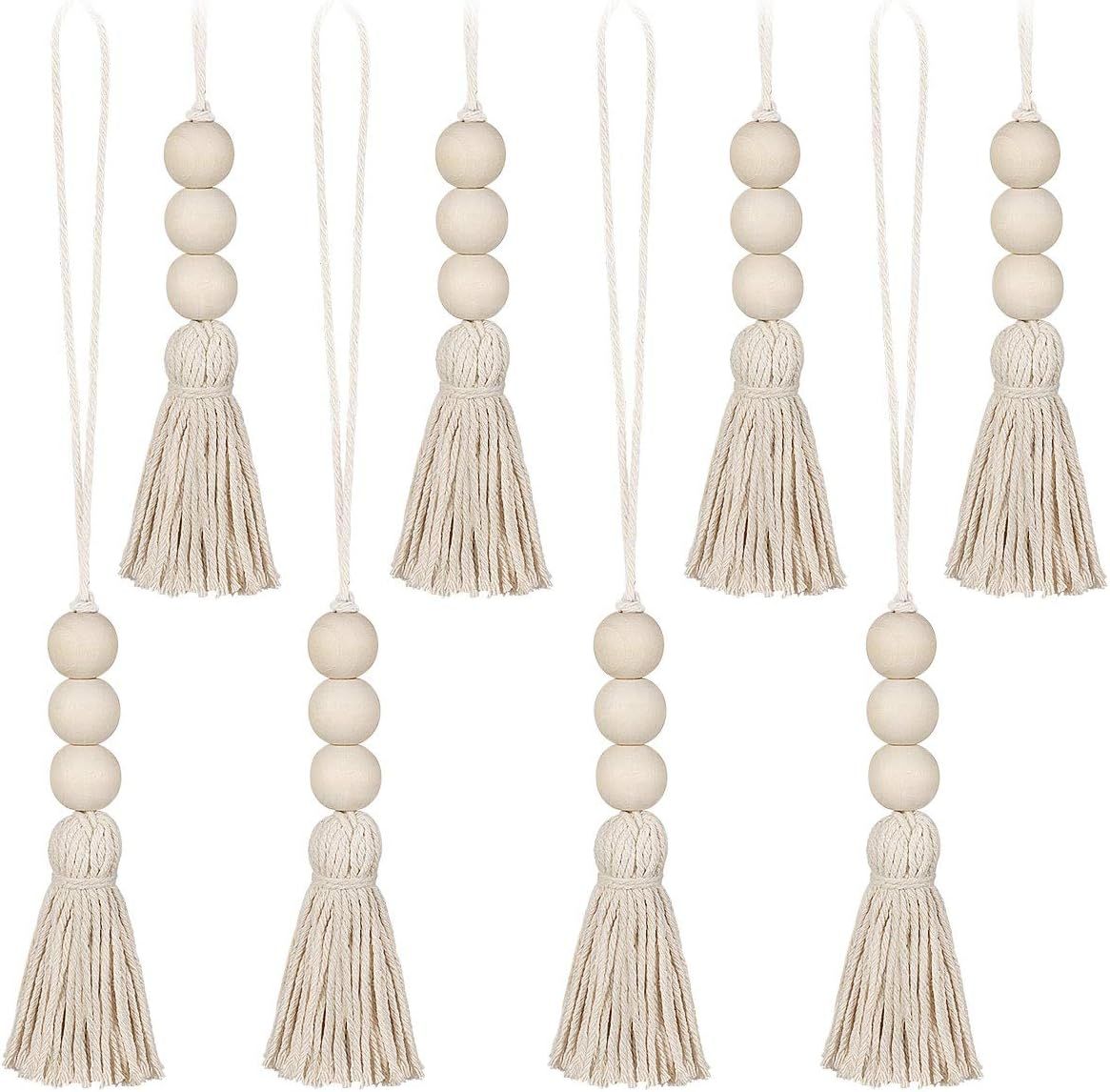 Wood Bead Garland,Farmhouse Tassels Beads, Rustic Country Decor Prayer Beads for Home Door Knob Christmas Decoration (8pack) Kemu |Fashion Home Kitchen Beauty