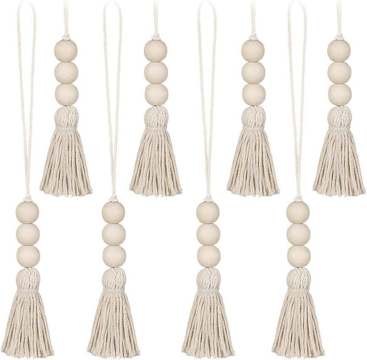 Wood Bead Garland,Farmhouse Tassels Beads, Rustic Country Decor Prayer Beads for Home Door Knob Christmas Decoration (8pack) Kemu |Fashion Home Kitchen Beauty