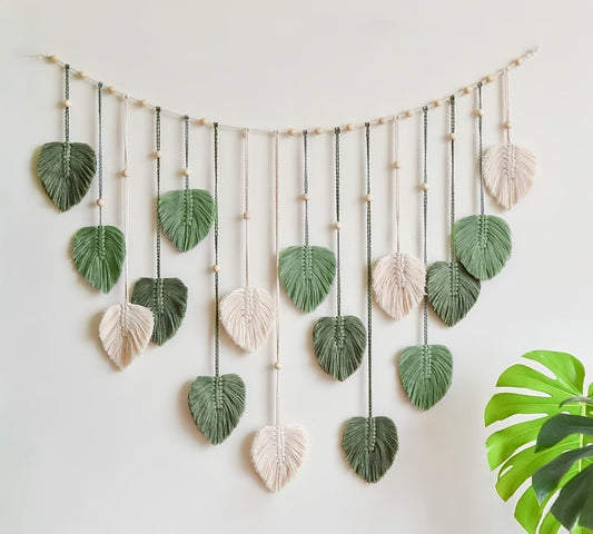 Wall Hanging Tapestry Boho Chic Home Decor Woven Green Leaf Large Tapestry Wall Art Decor Handmade Feather for Bedroom Living Room Apartment Hanging Decorations Green Kemu |Fashion Home Kitchen Beauty