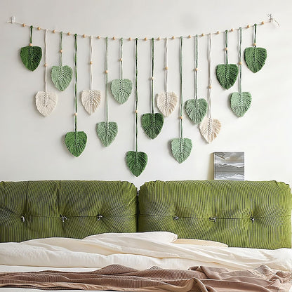 Wall Hanging Tapestry Boho Chic Home Decor Woven Green Leaf Large Tapestry Wall Art Decor Handmade Feather for Bedroom Living Room Apartment Hanging Decorations Green Kemu |Fashion Home Kitchen Beauty