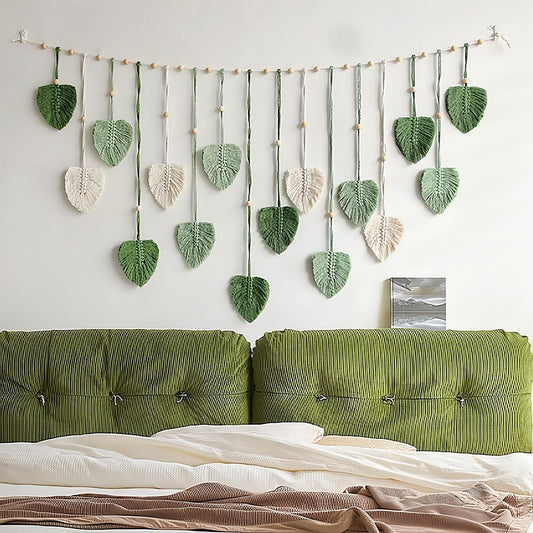 Wall Hanging Tapestry Boho Chic Home Decor Woven Green Leaf Large Tapestry Wall Art Decor Handmade Feather for Bedroom Living Room Apartment Hanging Decorations Green Kemu |Fashion Home Kitchen Beauty