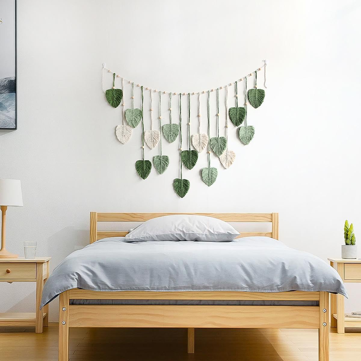 Wall Hanging Tapestry Boho Chic Home Decor Woven Green Leaf Large Tapestry Wall Art Decor Handmade Feather for Bedroom Living Room Apartment Hanging Decorations Green Kemu |Fashion Home Kitchen Beauty