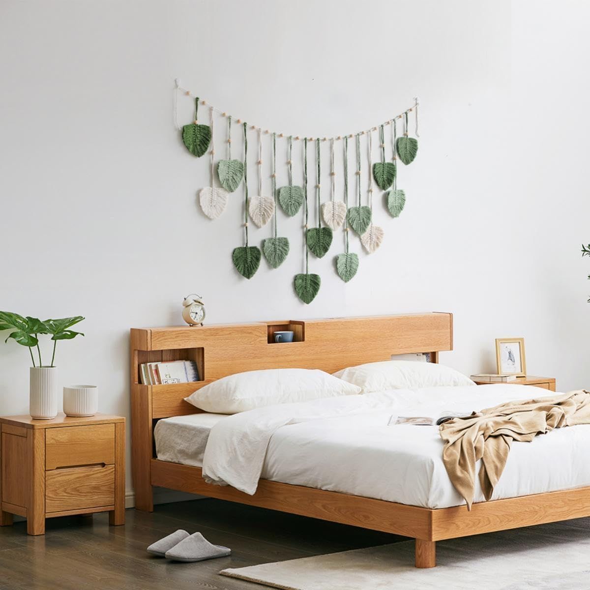 Wall Hanging Tapestry Boho Chic Home Decor Woven Green Leaf Large Tapestry Wall Art Decor Handmade Feather for Bedroom Living Room Apartment Hanging Decorations Green Kemu |Fashion Home Kitchen Beauty