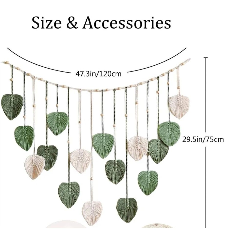 Wall Hanging Tapestry Boho Chic Home Decor Woven Green Leaf Large Tapestry Wall Art Decor Handmade Feather for Bedroom Living Room Apartment Hanging Decorations Green Kemu |Fashion Home Kitchen Beauty