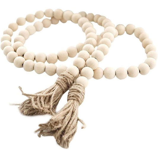 Farmhouse Beads Wood Bead Garland with Tassels Rustic Country Decor Boho Beads Big Wall Hanging Decor (2 Pack) Kemu |Fashion Home Kitchen Beauty
