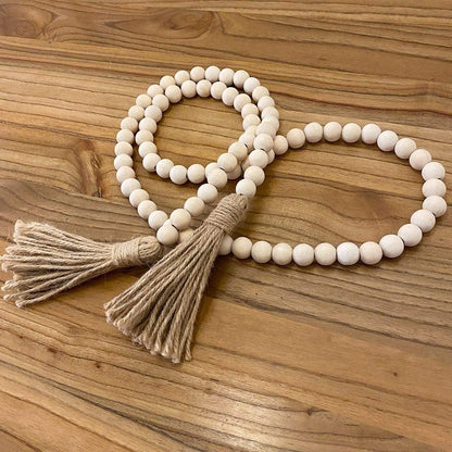 Farmhouse Beads Wood Bead Garland with Tassels Rustic Country Decor Boho Beads Big Wall Hanging Decor (2 Pack) Kemu |Fashion Home Kitchen Beauty