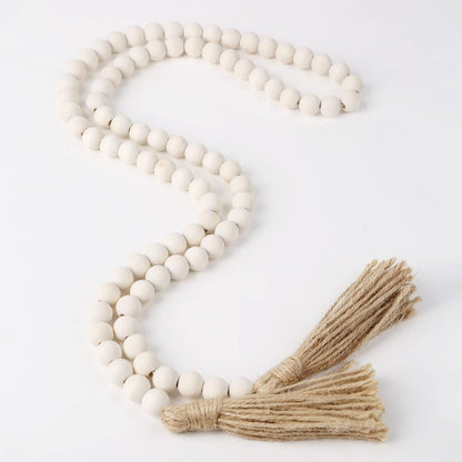 Farmhouse Beads Wood Bead Garland with Tassels Rustic Country Decor Boho Beads Big Wall Hanging Decor (2 Pack) Kemu |Fashion Home Kitchen Beauty