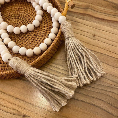Farmhouse Beads Wood Bead Garland with Tassels Rustic Country Decor Boho Beads Big Wall Hanging Decor (2 Pack) Kemu |Fashion Home Kitchen Beauty