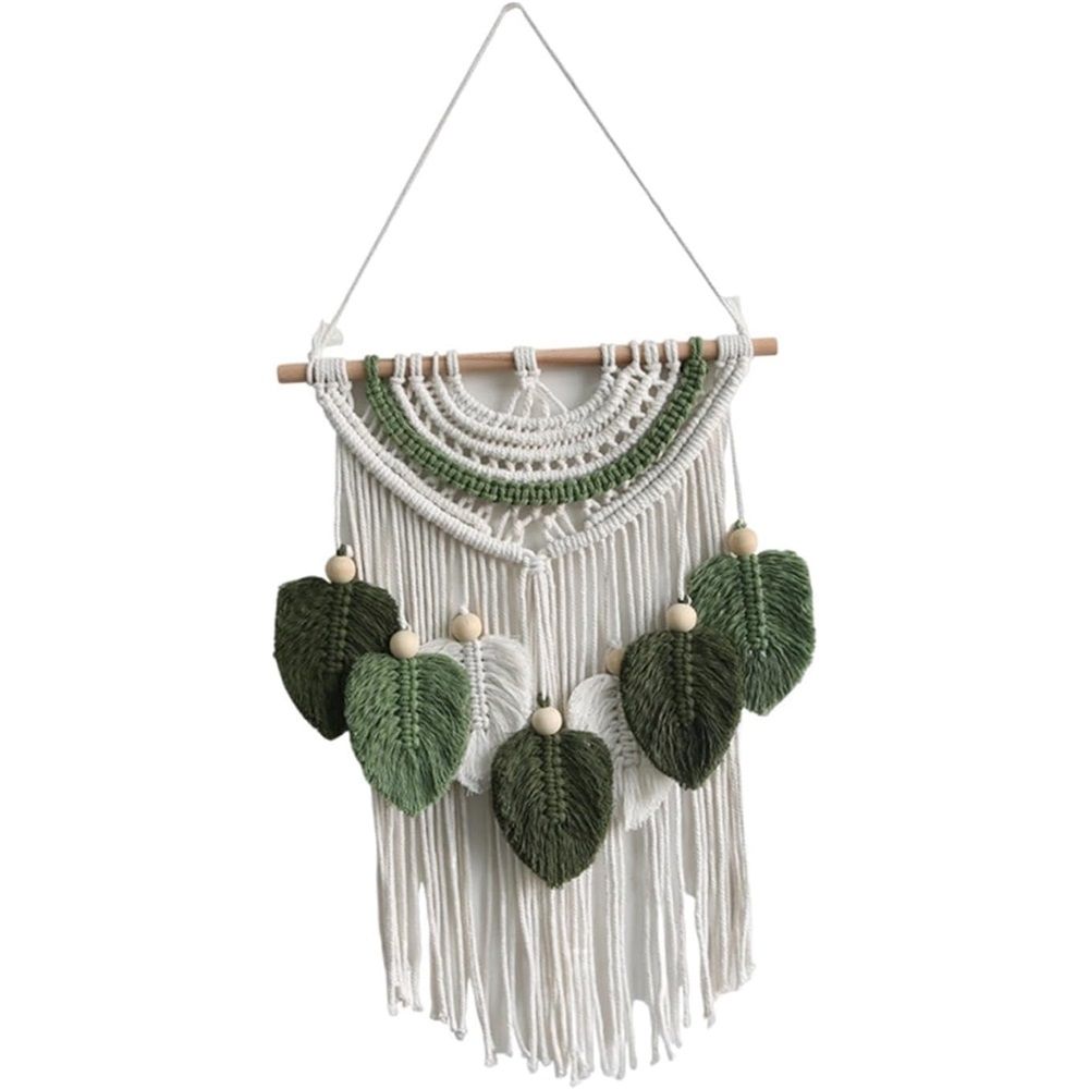 Leaves Woven Tapestry Leaf Tassel Boho Craft Chic Backdrop Macrame Wall Hanging Home Decoration for Home Dorm Wedding Bedroom Kemu |Fashion Home Kitchen Beauty