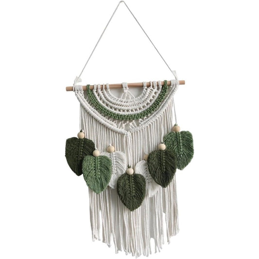 Leaves Woven Tapestry Leaf Tassel Boho Craft Chic Backdrop Macrame Wall Hanging Home Decoration for Home Dorm Wedding Bedroom Kemu |Fashion Home Kitchen Beauty
