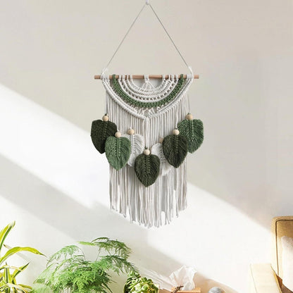 Leaves Woven Tapestry Leaf Tassel Boho Craft Chic Backdrop Macrame Wall Hanging Home Decoration for Home Dorm Wedding Bedroom Kemu |Fashion Home Kitchen Beauty