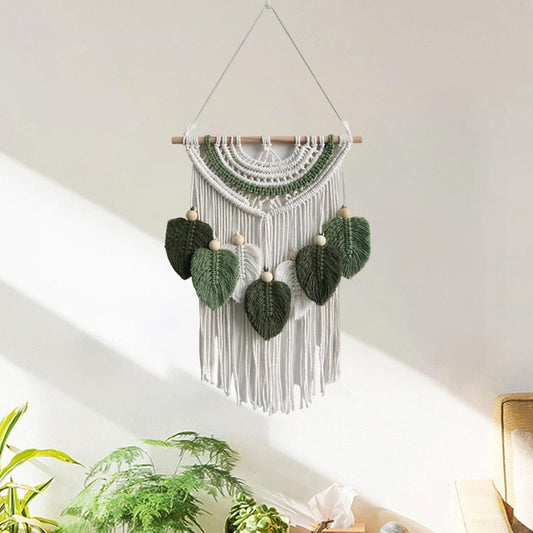 Leaves Woven Tapestry Leaf Tassel Boho Craft Chic Backdrop Macrame Wall Hanging Home Decoration for Home Dorm Wedding Bedroom Kemu |Fashion Home Kitchen Beauty