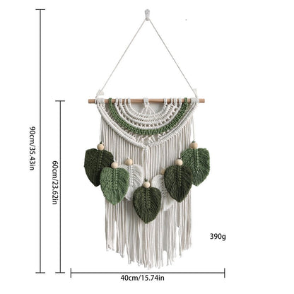 Leaves Woven Tapestry Leaf Tassel Boho Craft Chic Backdrop Macrame Wall Hanging Home Decoration for Home Dorm Wedding Bedroom Kemu |Fashion Home Kitchen Beauty