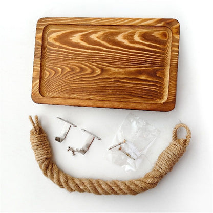 Farmhouse Toilet Paper Holder–Beach Rope Bathroom Decor, Wood Toilet Paper Roll Holder with Shelf, Nautical Bathroom Accessory Tissue Holder Towel Rack– Brown