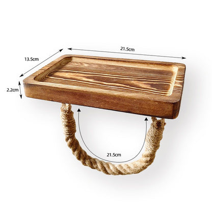 Farmhouse Toilet Paper Holder–Beach Rope Bathroom Decor, Wood Toilet Paper Roll Holder with Shelf, Nautical Bathroom Accessory Tissue Holder Towel Rack– Brown