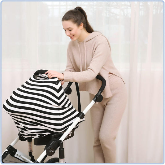 Car Seat Covers, Nursing Cover, and Stroller Cover for Sun - Stretchy Fabric, All-Season Use, Stylish Designs, Easy Access for Moms - Classic（black and white stripes） Kemu |Fashion Home Kitchen Beauty