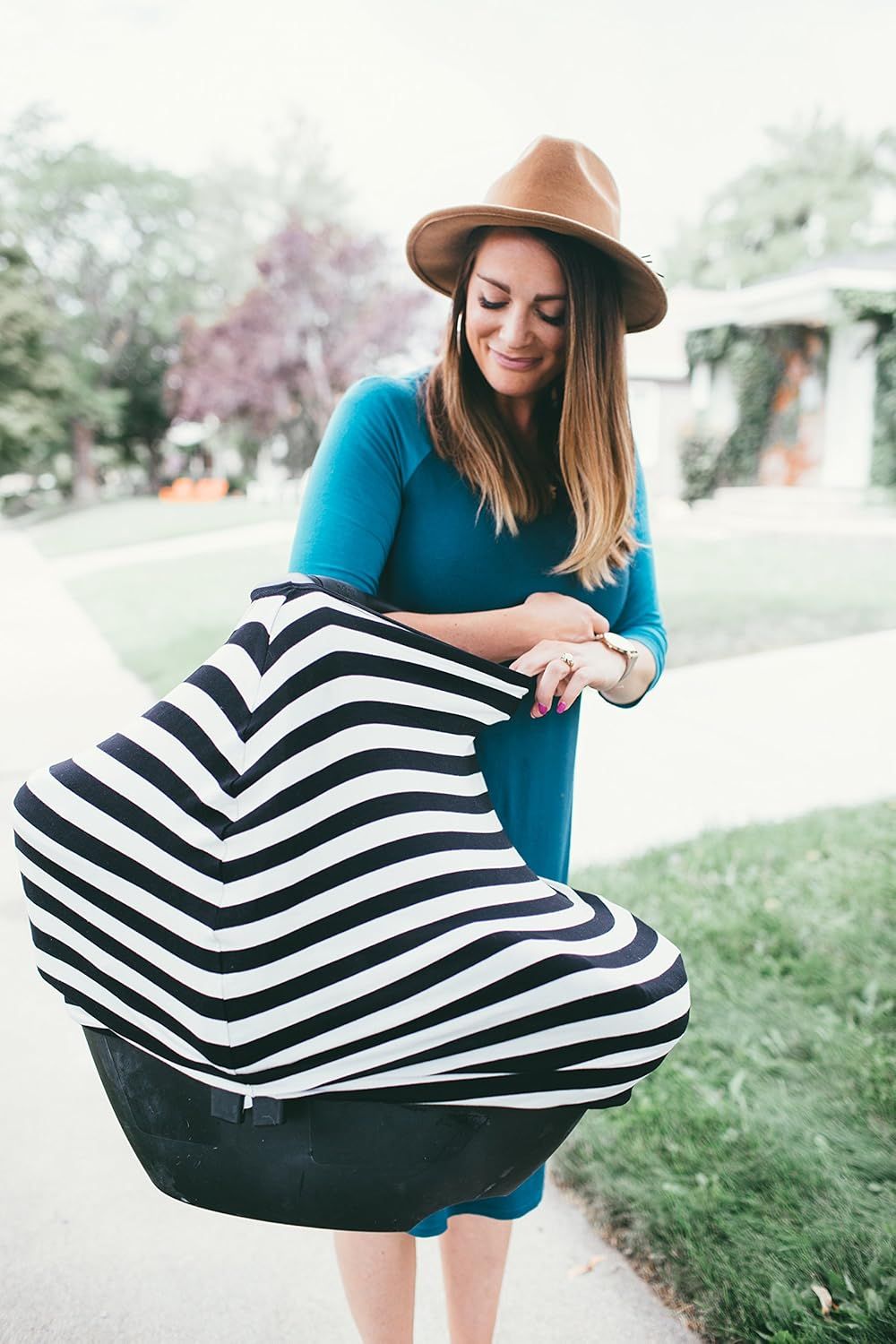 Car Seat Covers, Nursing Cover, and Stroller Cover for Sun - Stretchy Fabric, All-Season Use, Stylish Designs, Easy Access for Moms - Classic（black and white stripes） Kemu |Fashion Home Kitchen Beauty