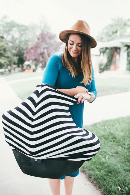 Car Seat Covers, Nursing Cover, and Stroller Cover for Sun - Stretchy Fabric, All-Season Use, Stylish Designs, Easy Access for Moms - Classic（black and white stripes） Kemu |Fashion Home Kitchen Beauty