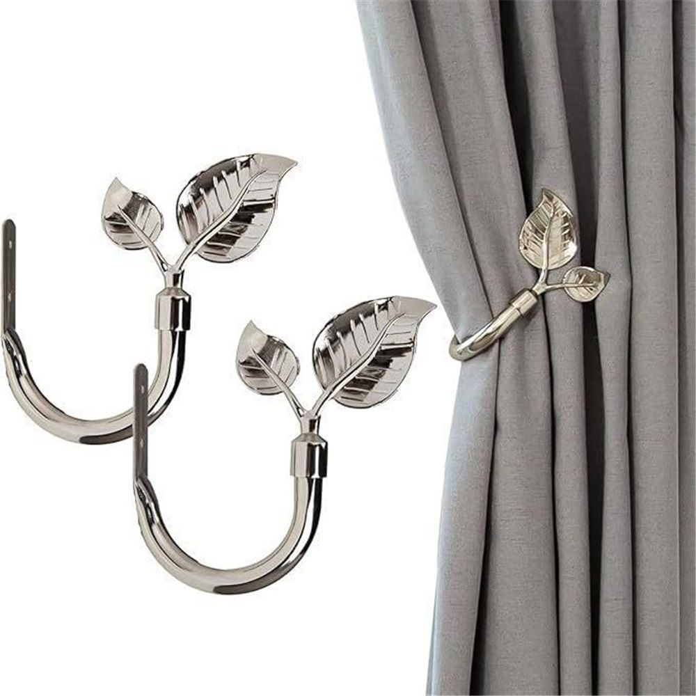 Leaf Shaped Curtain Holdbacks 2pcs, Handmade Metal Curtain Side Holders for Wall, Curtain Tieback Hook Pull Backs for Drapes Window Home Decoration（Bright nickel） Kemu |Fashion Home Kitchen Beauty
