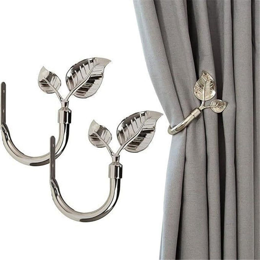 Leaf Shaped Curtain Holdbacks 2pcs, Handmade Metal Curtain Side Holders for Wall, Curtain Tieback Hook Pull Backs for Drapes Window Home Decoration（Bright nickel） Kemu |Fashion Home Kitchen Beauty