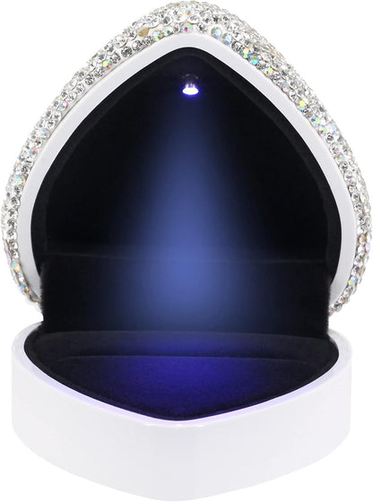 Heart Shaped Ring Box with LED Light Velvet Earrings Coin Jewelry Box Display Case Gift Box for Proposal Engagement Wedding Anniversary Valentines（white） Kemu |Fashion Home Kitchen Beauty