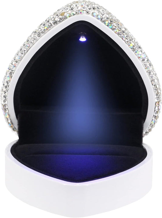 Heart Shaped Ring Box with LED Light Velvet Earrings Coin Jewelry Box Display Case Gift Box for Proposal Engagement Wedding Anniversary Valentines（white） Kemu |Fashion Home Kitchen Beauty