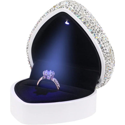 Heart Shaped Ring Box with LED Light Velvet Earrings Coin Jewelry Box Display Case Gift Box for Proposal Engagement Wedding Anniversary Valentines（white） Kemu |Fashion Home Kitchen Beauty