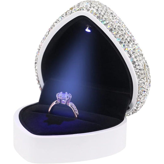 Heart Shaped Ring Box with LED Light Velvet Earrings Coin Jewelry Box Display Case Gift Box for Proposal Engagement Wedding Anniversary Valentines（white） Kemu |Fashion Home Kitchen Beauty