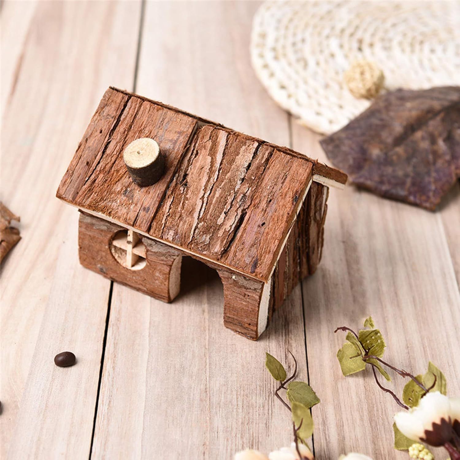Hamster Wooden Hideout House Natural Pet Rats Climbing Play Hut Hideaway Room for Dwarf Hamster, Mouse, Rat,Gerbil and Other Pet Small Animals（15*11*12cm） Kemu |Fashion Home Kitchen Beauty