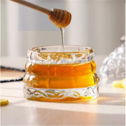 Elegant Glass   1 Wooden Dipper  Beehive Design | Perfect for Sugar, Marmalade & Jam | Durable & Stylish Multipurpose Pot with Lid（white） Kemu |Fashion Home Kitchen Beauty