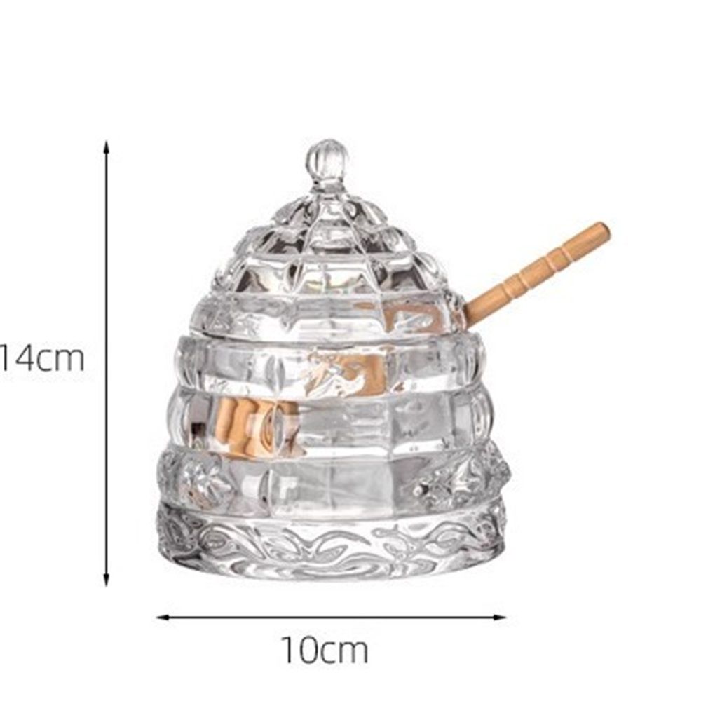 Elegant Glass   1 Wooden Dipper  Beehive Design | Perfect for Sugar, Marmalade & Jam | Durable & Stylish Multipurpose Pot with Lid（white） Kemu |Fashion Home Kitchen Beauty