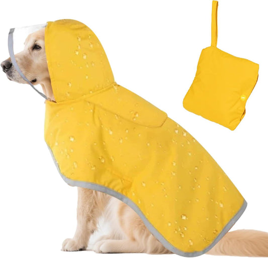 Dog Raincoat, Adjustable Dog Rain Jacket Clear Hooded Double Layer, Waterproof Poncho with Reflective Strip Straps and Storage Pocket for Small Medium Large Puppies(M) Kemu |Fashion Home Kitchen Beauty