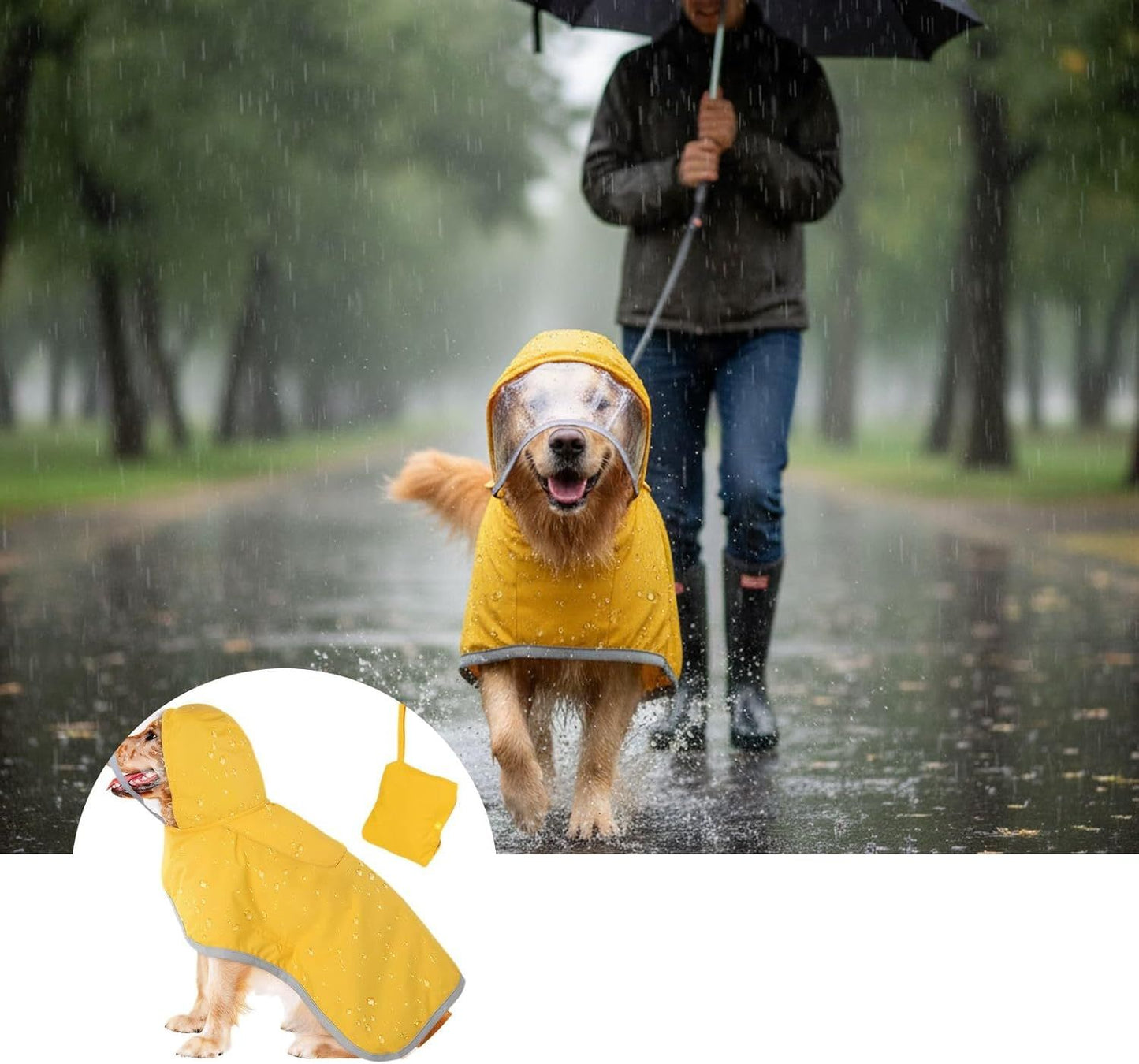 Dog Raincoat, Adjustable Dog Rain Jacket Clear Hooded Double Layer, Waterproof Poncho with Reflective Strip Straps and Storage Pocket for Small Medium Large Puppies(M) Kemu |Fashion Home Kitchen Beauty