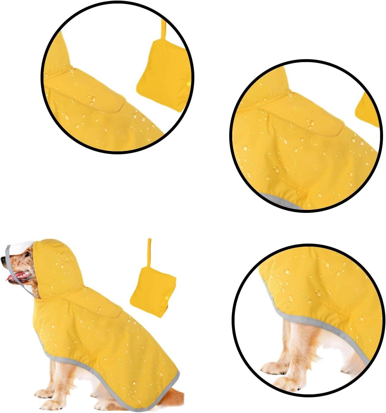 Dog Raincoat, Adjustable Dog Rain Jacket Clear Hooded Double Layer, Waterproof Poncho with Reflective Strip Straps and Storage Pocket for Small Medium Large Puppies(M) Kemu |Fashion Home Kitchen Beauty
