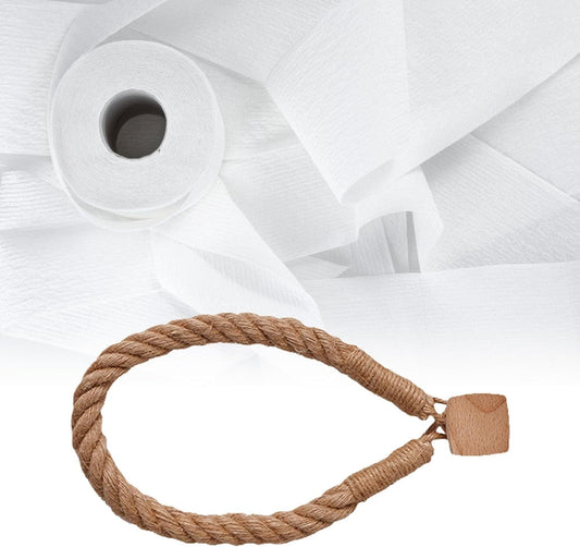 2 Pcs Natural Fiber Rope and Wood Roll Holder NonDrill Design Tissue Storage and Towel Shelf for Rental Homes （square） Kemu |Fashion Home Kitchen Beauty