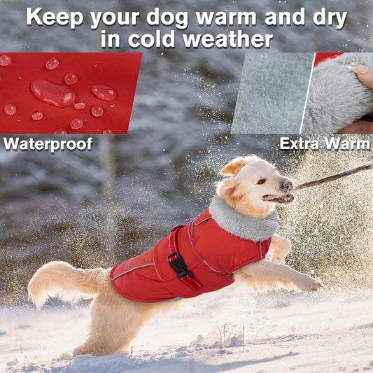 Warm Dog Coat Waterproof Dog Jacket Reflective Vest with Adjustable Buckle Hook & Loop, Windproof Winter Jacket Dogs Coats for Small Medium Large Dogs, Red,L Kemu |Fashion Home Kitchen Beauty