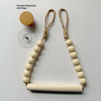 Rope Toilet Paper Holder, Wood Bead Hemp Rope Towel Holder, 2 Pcs Wall Mount Boho Toilet Tissue Holder No-Drill Bathroom Towel Holder