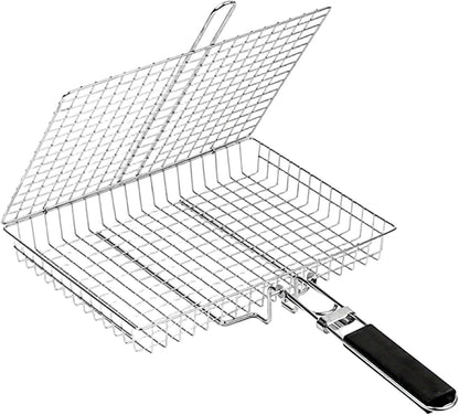 Grill Basket Large Portable Folding BBQ Camping Grilling Rack for Fish, Vegetables, Shrimp, Barbeque Griller Cooking Accessories, Grilling Gifts