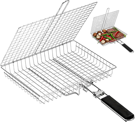 Grill Basket Large Portable Folding BBQ Camping Grilling Rack for Fish, Vegetables, Shrimp, Barbeque Griller Cooking Accessories, Grilling Gifts Kemu |Fashion Home Kitchen Beauty