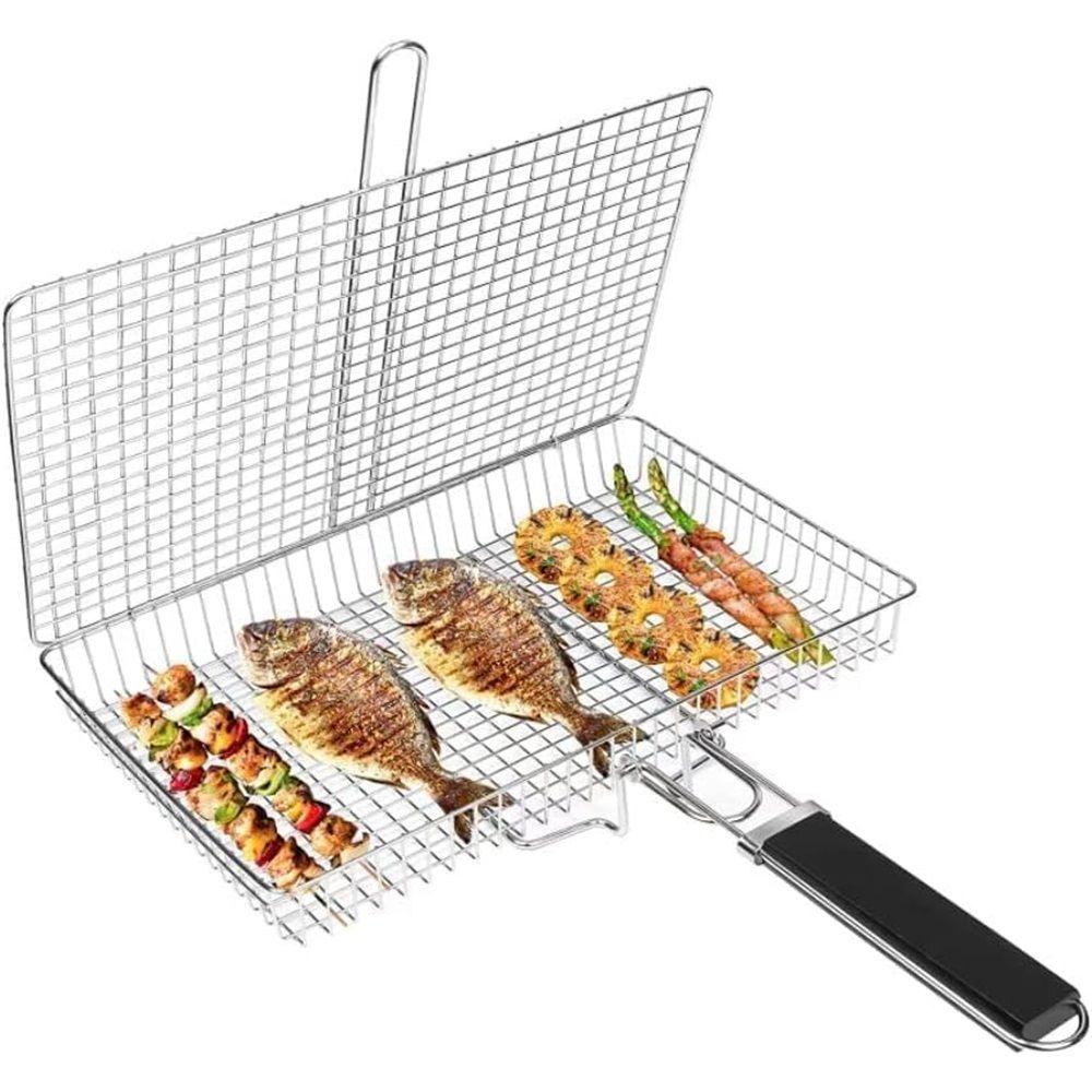 Grill Basket Large Portable Folding BBQ Camping Grilling Rack for Fish, Vegetables, Shrimp, Barbeque Griller Cooking Accessories, Grilling Gifts