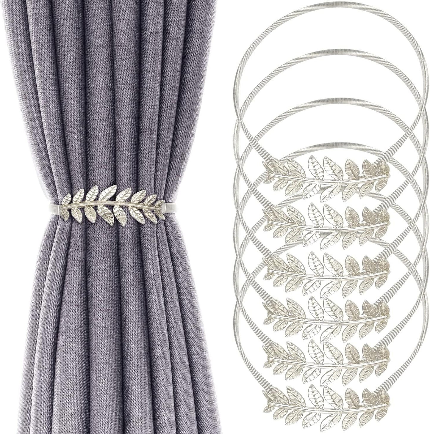 6Pack Curtain Tiebacks Spring Design Curtain Holdback Leaf Carving Design Curtain Ties for Drapes Curtain Ties Backs Curtain Modern Style Curtain Holdback Decor(Sliver Leaf) Kemu |Fashion Home Kitchen Beauty