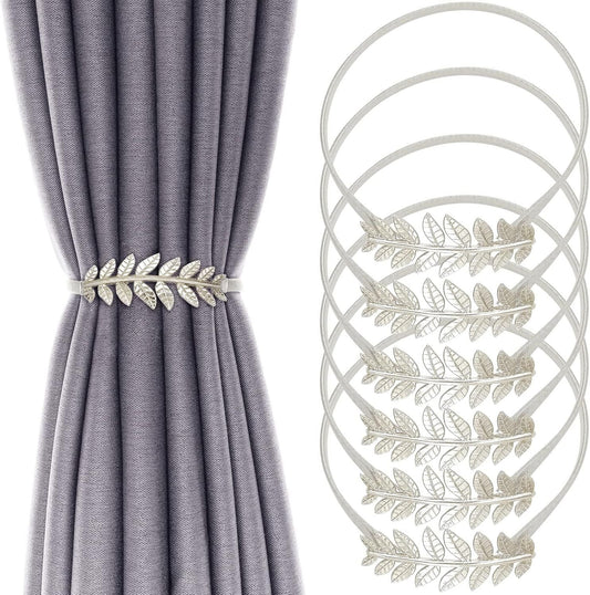6Pack Curtain Tiebacks Spring Design Curtain Holdback Leaf Carving Design Curtain Ties for Drapes Curtain Ties Backs Curtain Modern Style Curtain Holdback Decor(Sliver Leaf) Kemu |Fashion Home Kitchen Beauty