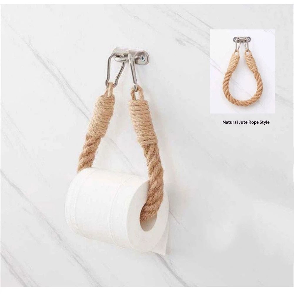 2pcs Rope towel ring, toilet paper holder self-adhesive hook retro home decoration curtain tie rope holder bathroom decoration Bohemian farmhouse (khaki) Kemu |Fashion Home Kitchen Beauty