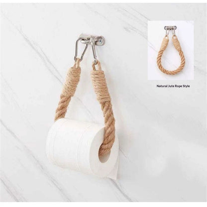 2pcs Rope towel ring, toilet paper holder self-adhesive hook retro home decoration curtain tie rope holder bathroom decoration Bohemian farmhouse (khaki) Kemu |Fashion Home Kitchen Beauty