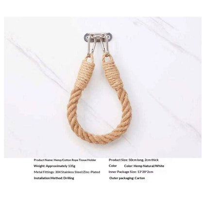 2pcs Rope towel ring, toilet paper holder self-adhesive hook retro home decoration curtain tie rope holder bathroom decoration Bohemian farmhouse (khaki) Kemu |Fashion Home Kitchen Beauty