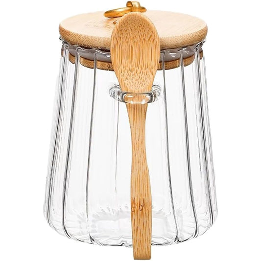 Sugar Bowls Sugar Container Glass Coffee Canister Airtight Storage Jar with Lid and Spoon Candy Jar Coffee Bar Accessories Storage Beans Powder (Conical) Kemu |Fashion Home Kitchen Beauty