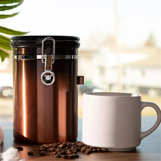 Coffee Canister for ground coffee with Date Tracker, 304 Stainless Steel Kitchen Food Airtight storage container for Coffee Beans or Grounds, Tea, Sugar(1.8L -Gradient) Kemu |Fashion Home Kitchen Beauty